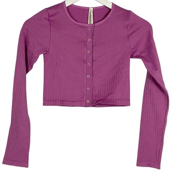 NWT Anthropologie Mauve Ribbed Button-Up Long Sleeve Cropped Cardigan Size S/M - Picture 4 of 14